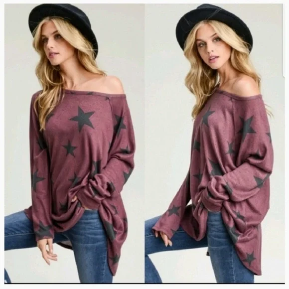 NWOT Hopely Star Top in Burgundy Maroon Size Small - Picture 3 of 16